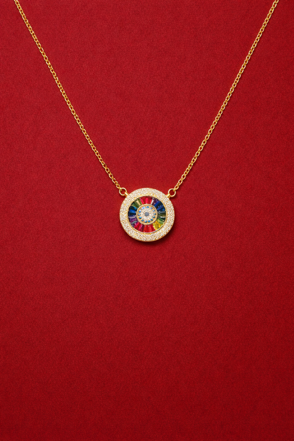 Rainbow Halo Pendant Necklace
