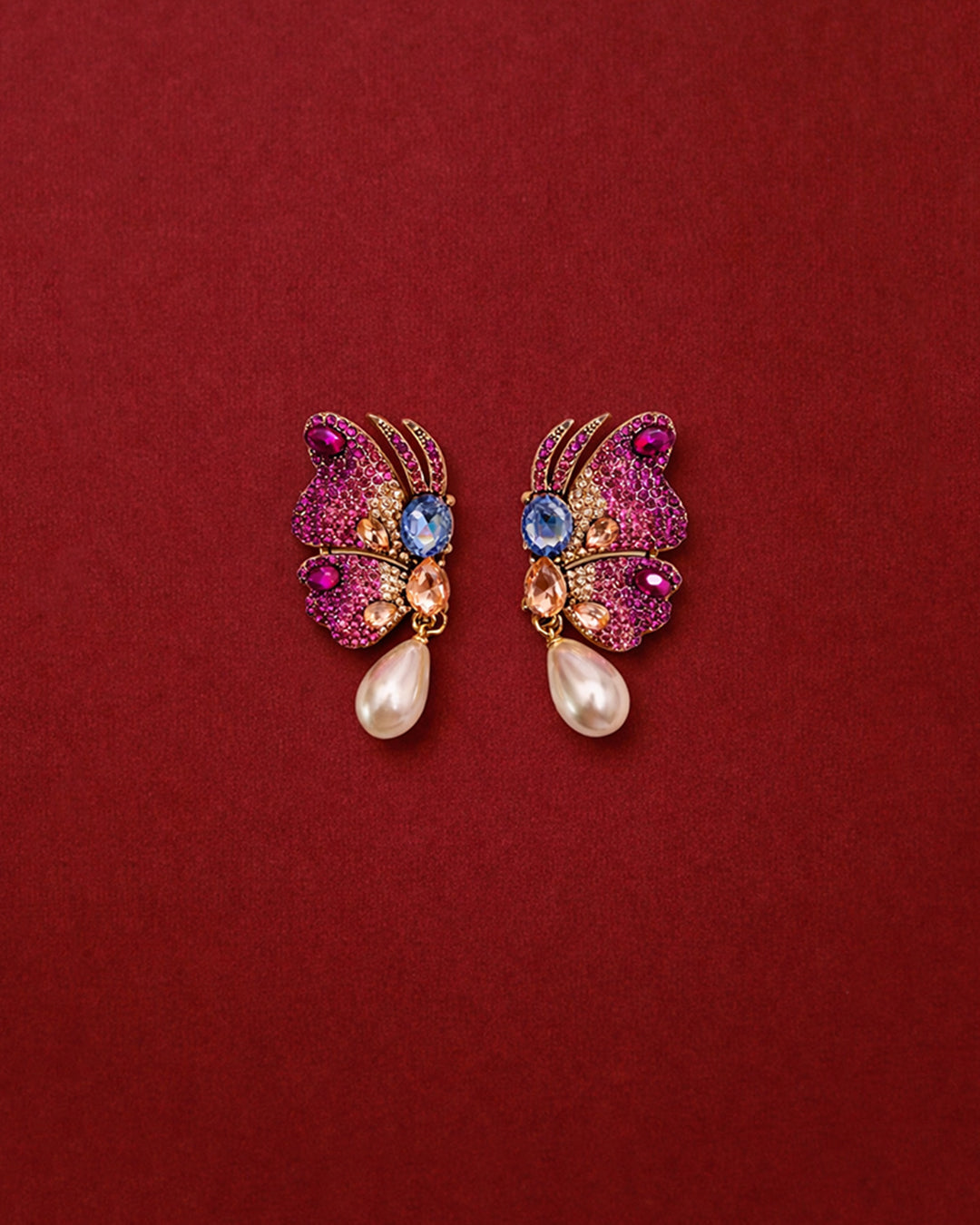 Enchanted Butterfly Pearl Drop Earrings