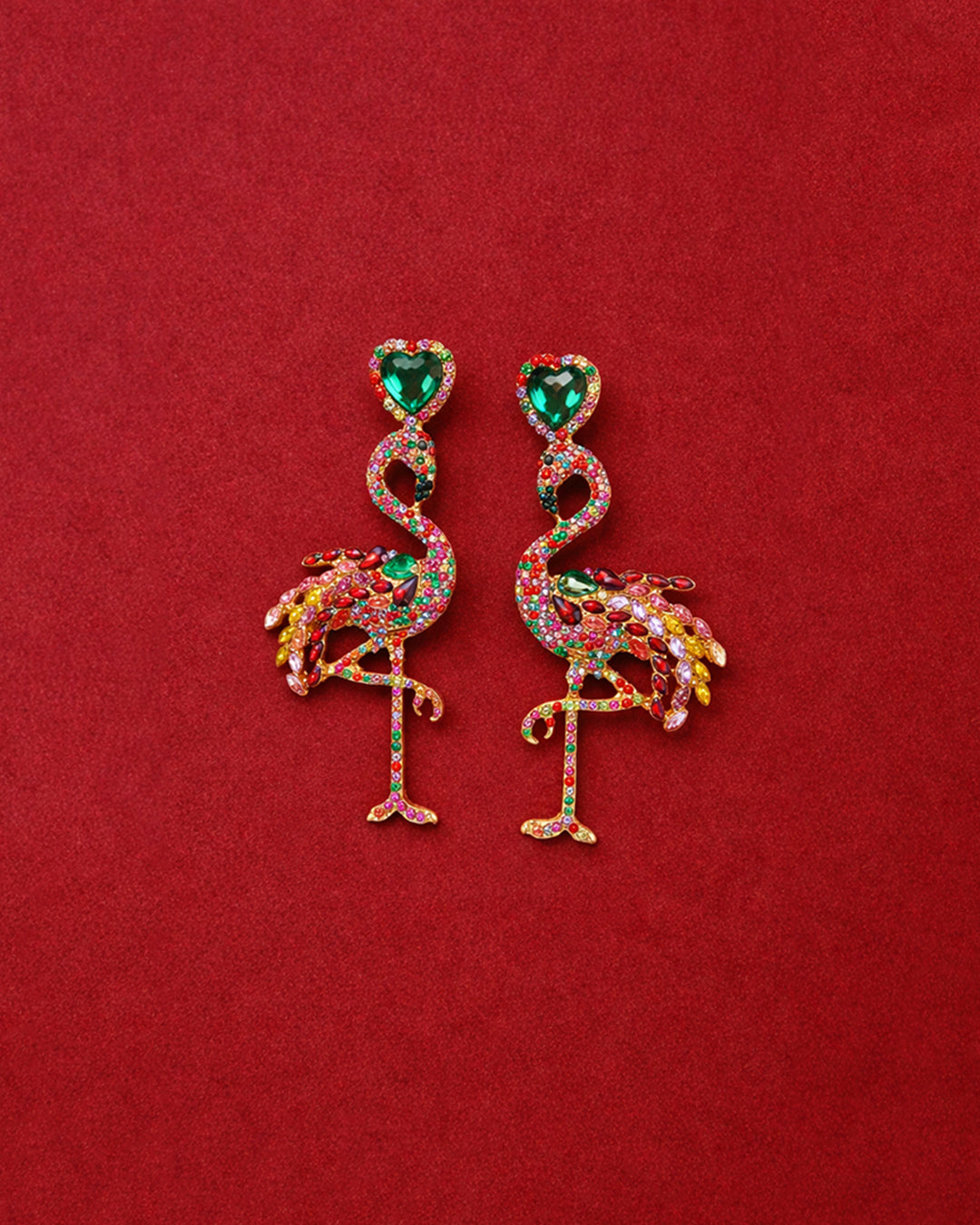 Emerald Flamingo Heart Statement Earrings