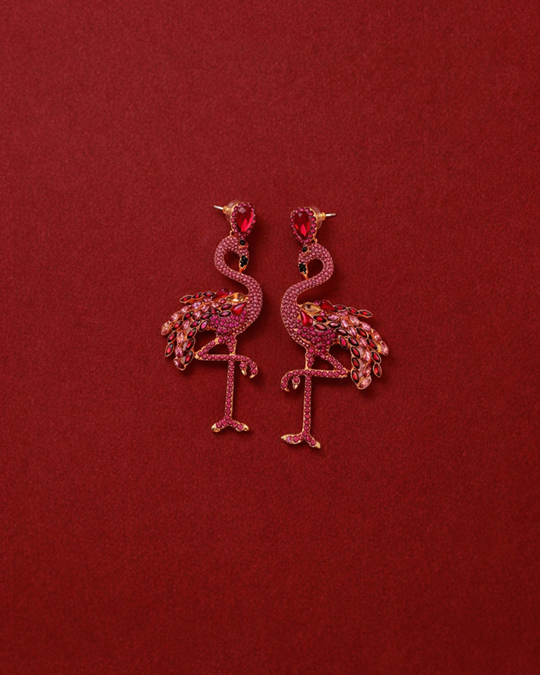 Crimson Flamingo Heart Drop Earrings