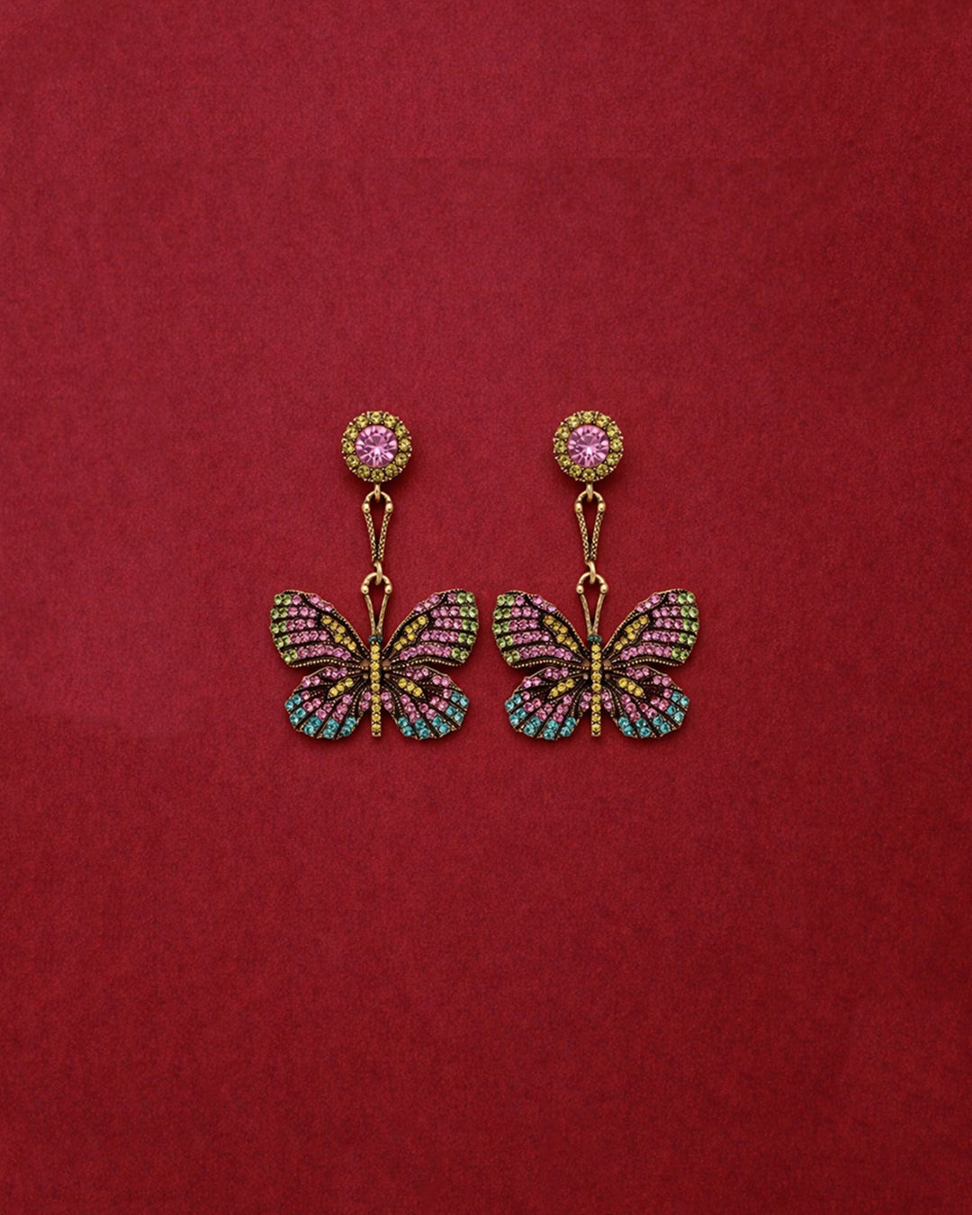 Rainbow Butterfly Crystal Drop Earrings