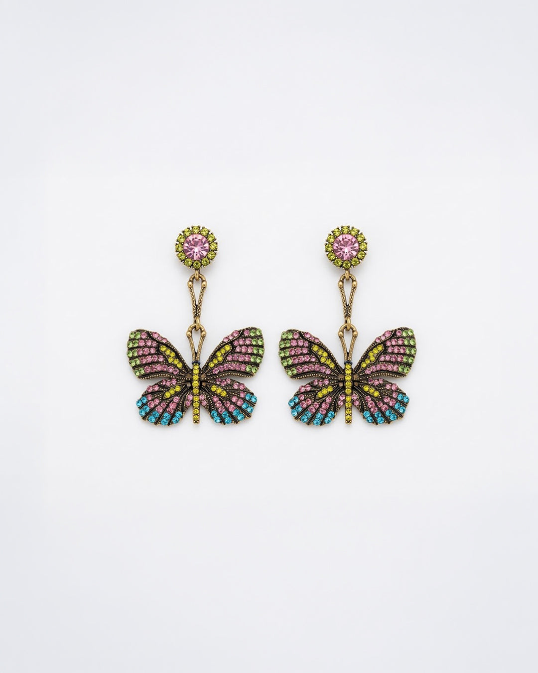 Rainbow Butterfly Crystal Drop Earrings
