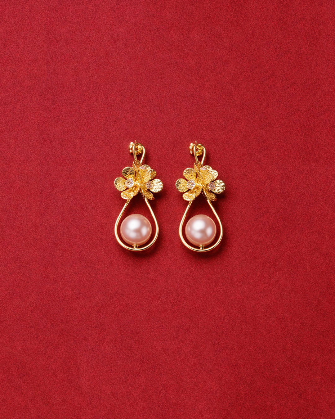 Golden Pearl Blossom Earrings