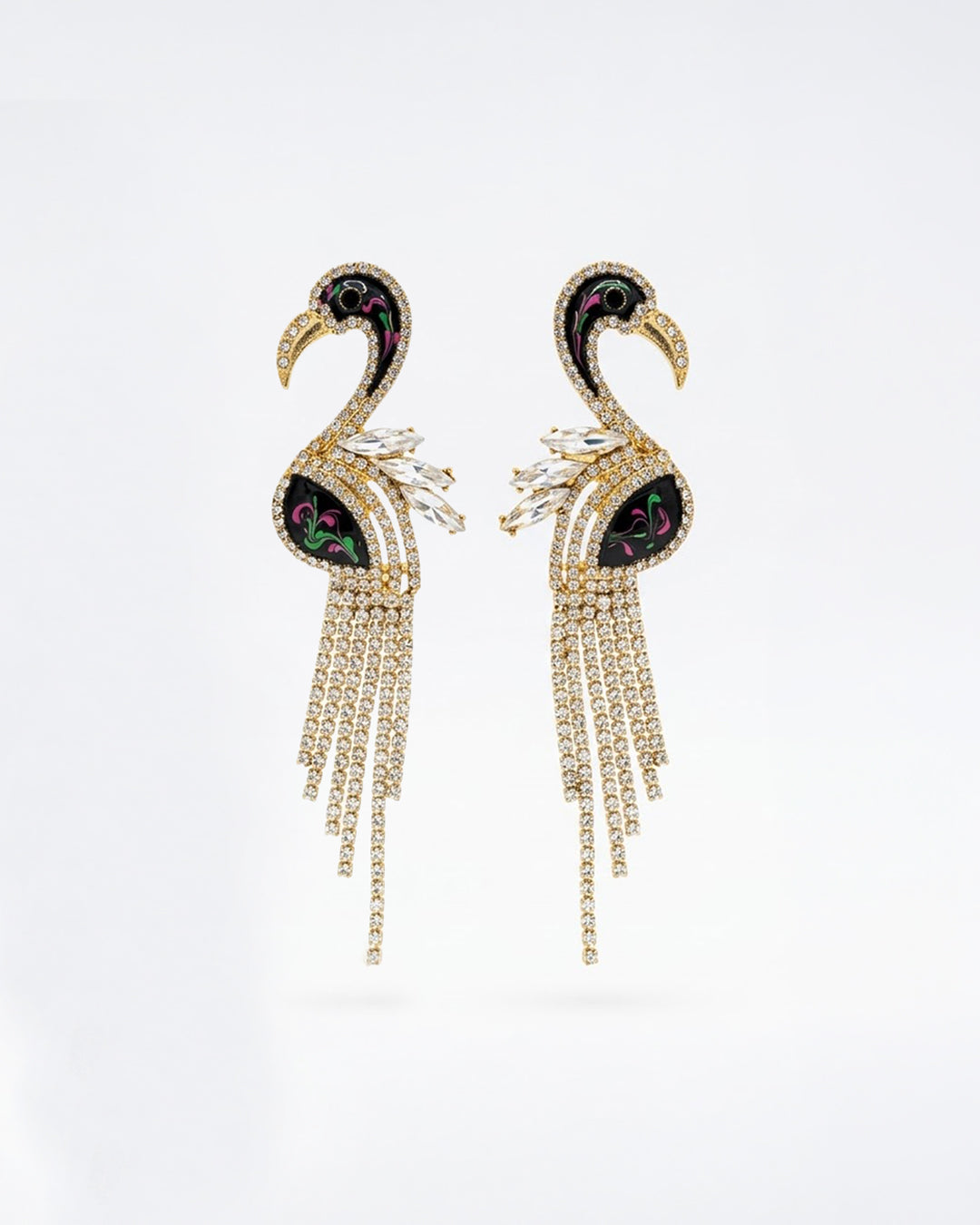 Midnight Swan Crystal Tassel Earrings