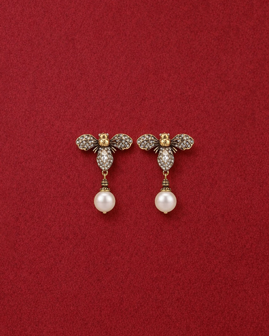 Royal Bee Pearl Drop Earrings