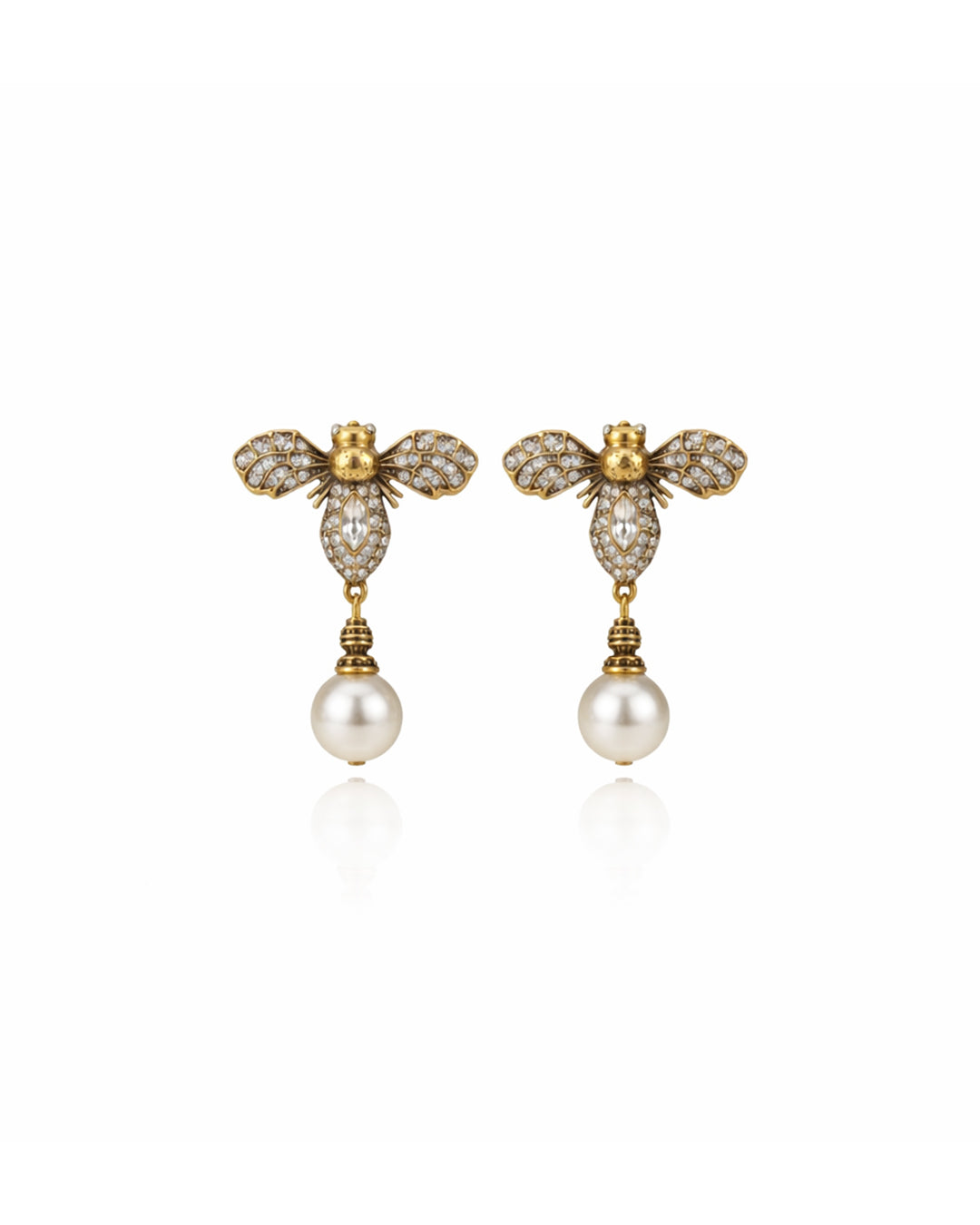 Royal Bee Pearl Drop Earrings