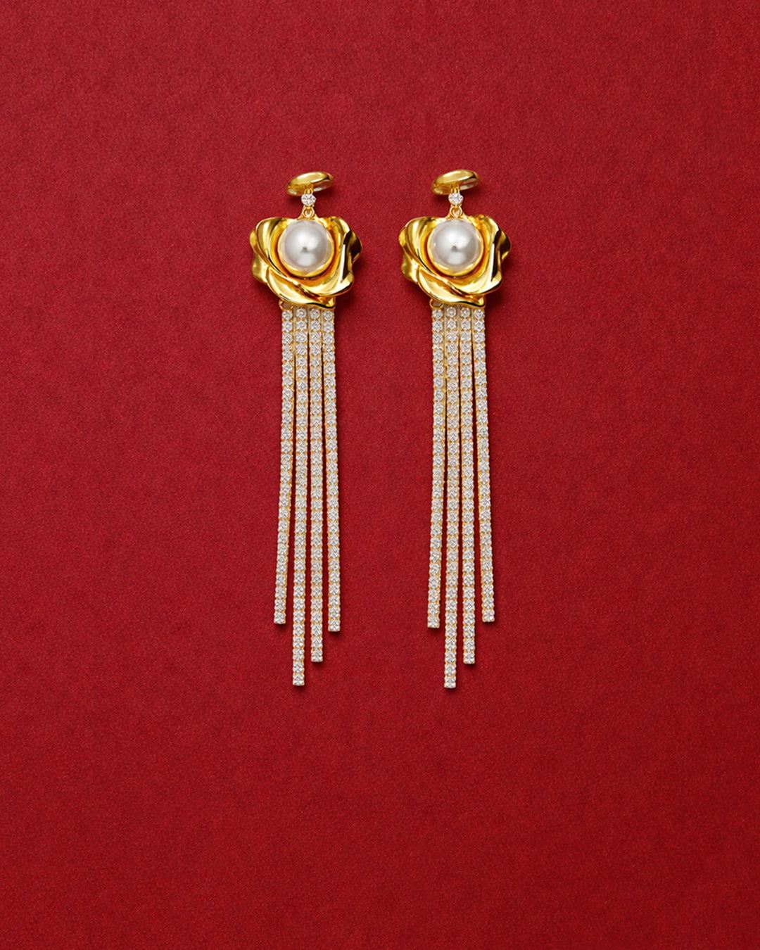 Golden Pearl Cascade Earrings