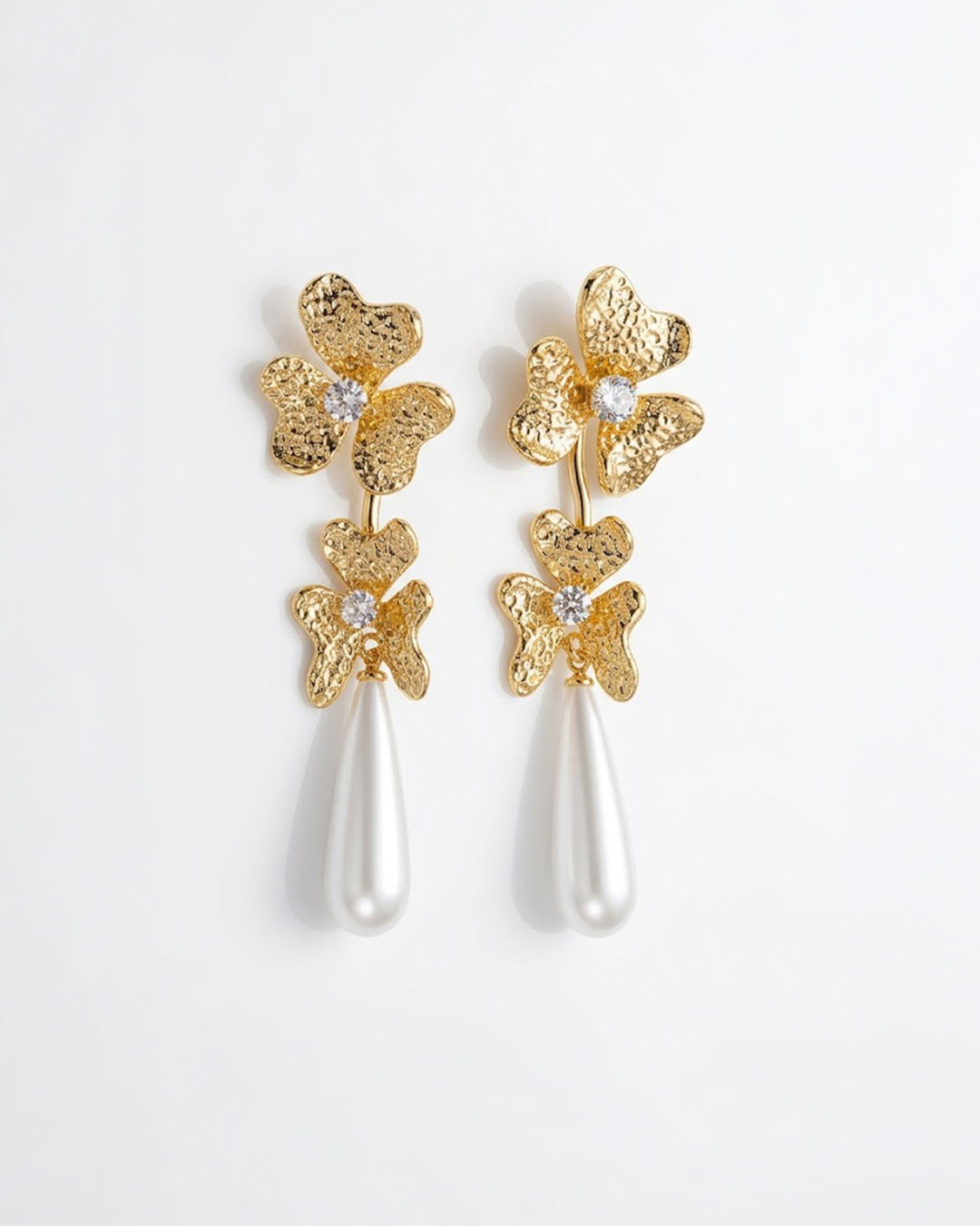 Golden Orchid Pearl Drop Earrings