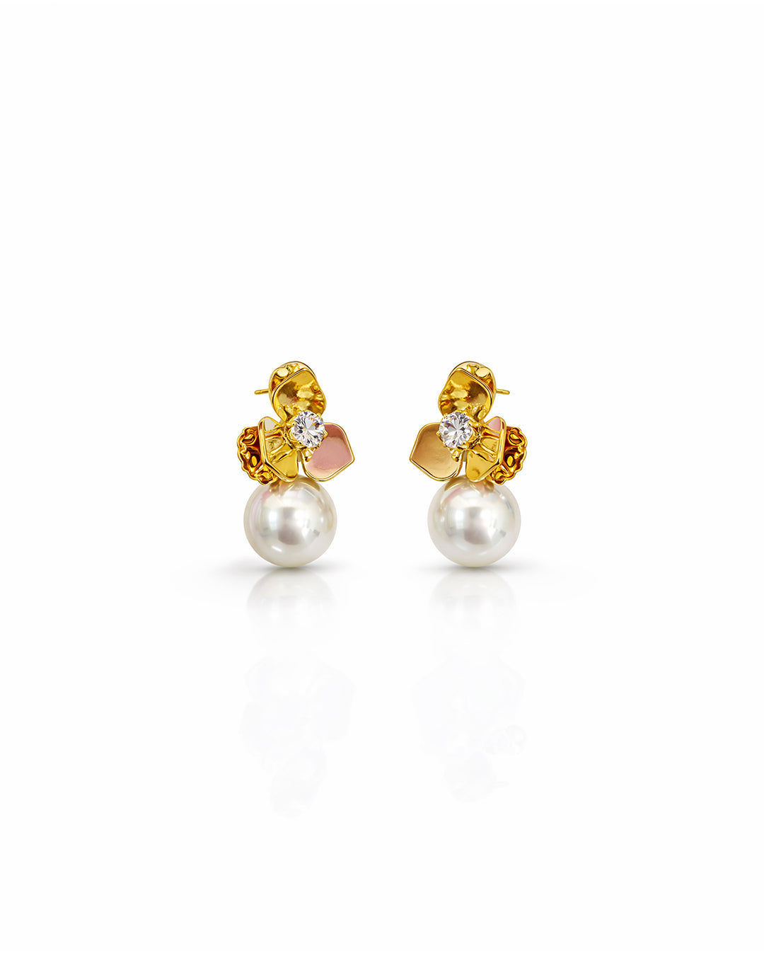 Golden Petal Pearl Earrings