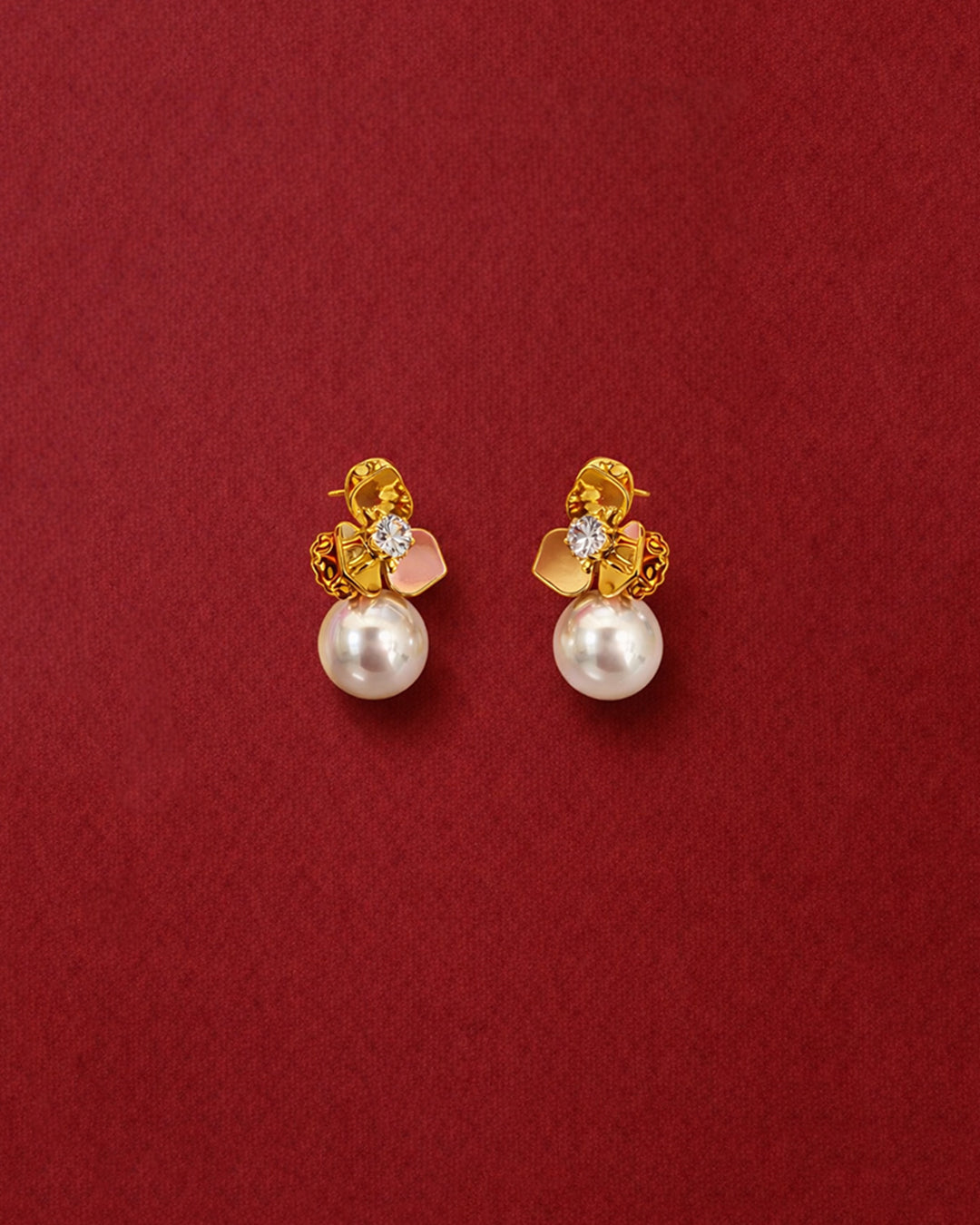 Golden Petal Pearl Earrings