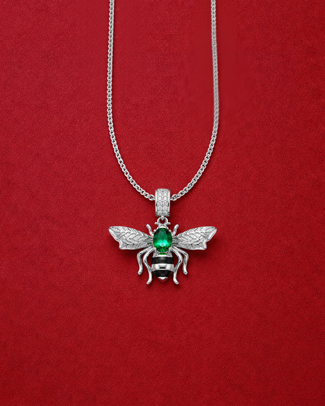 Emerald Bee Charm Necklace