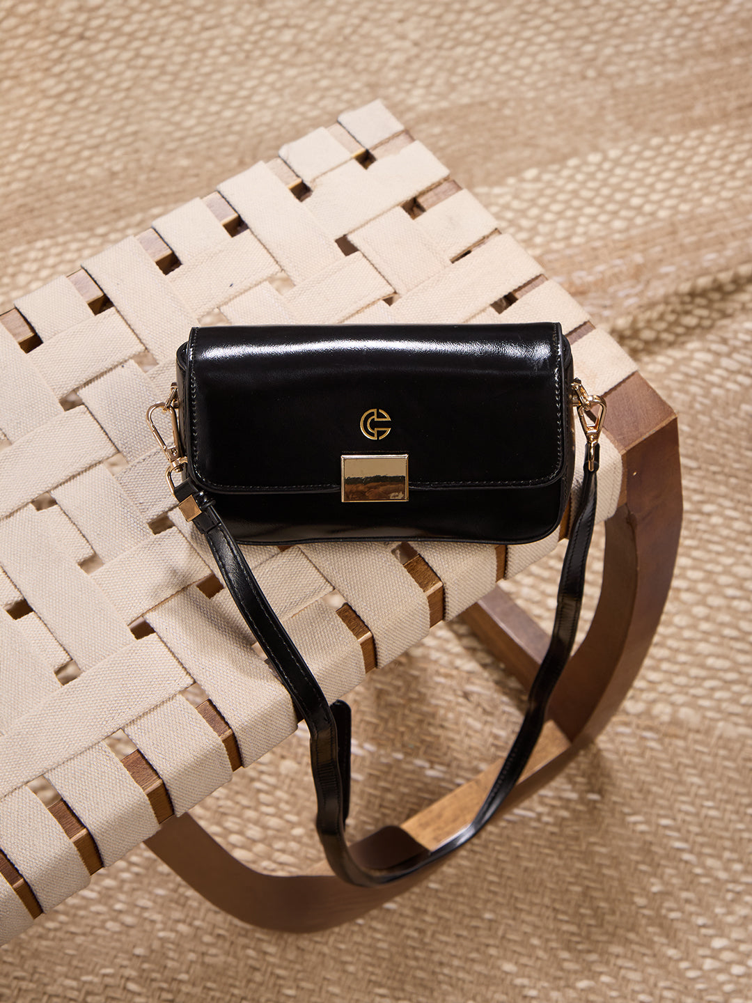 The Lena Crossbody Bag in - JET BLACK