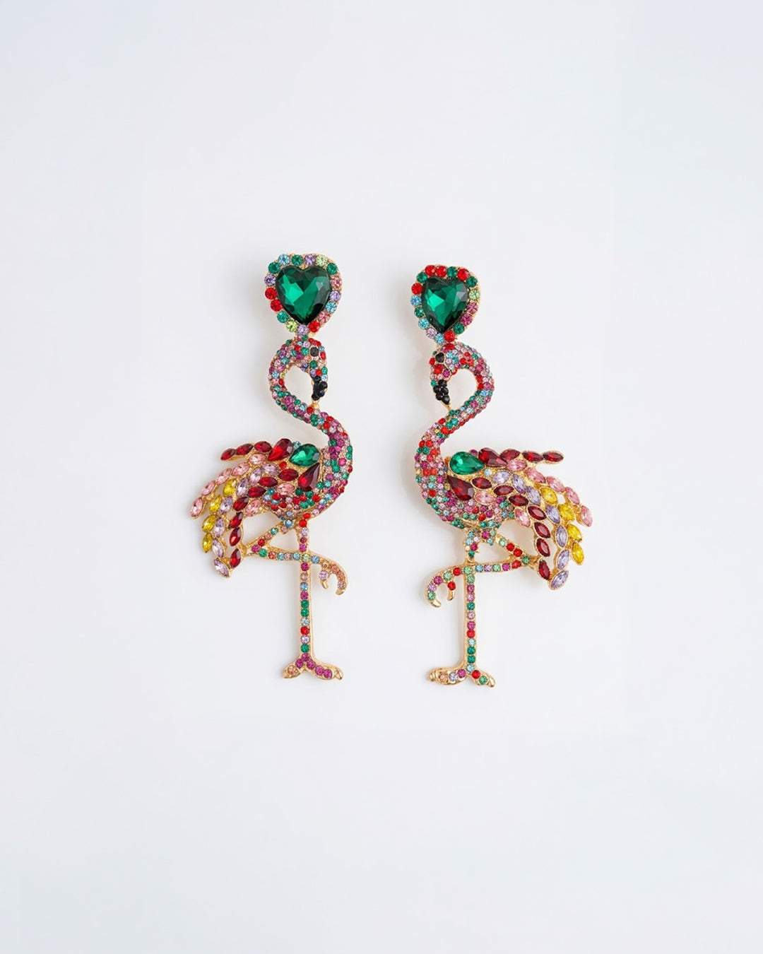 Emerald Flamingo Heart Statement Earrings
