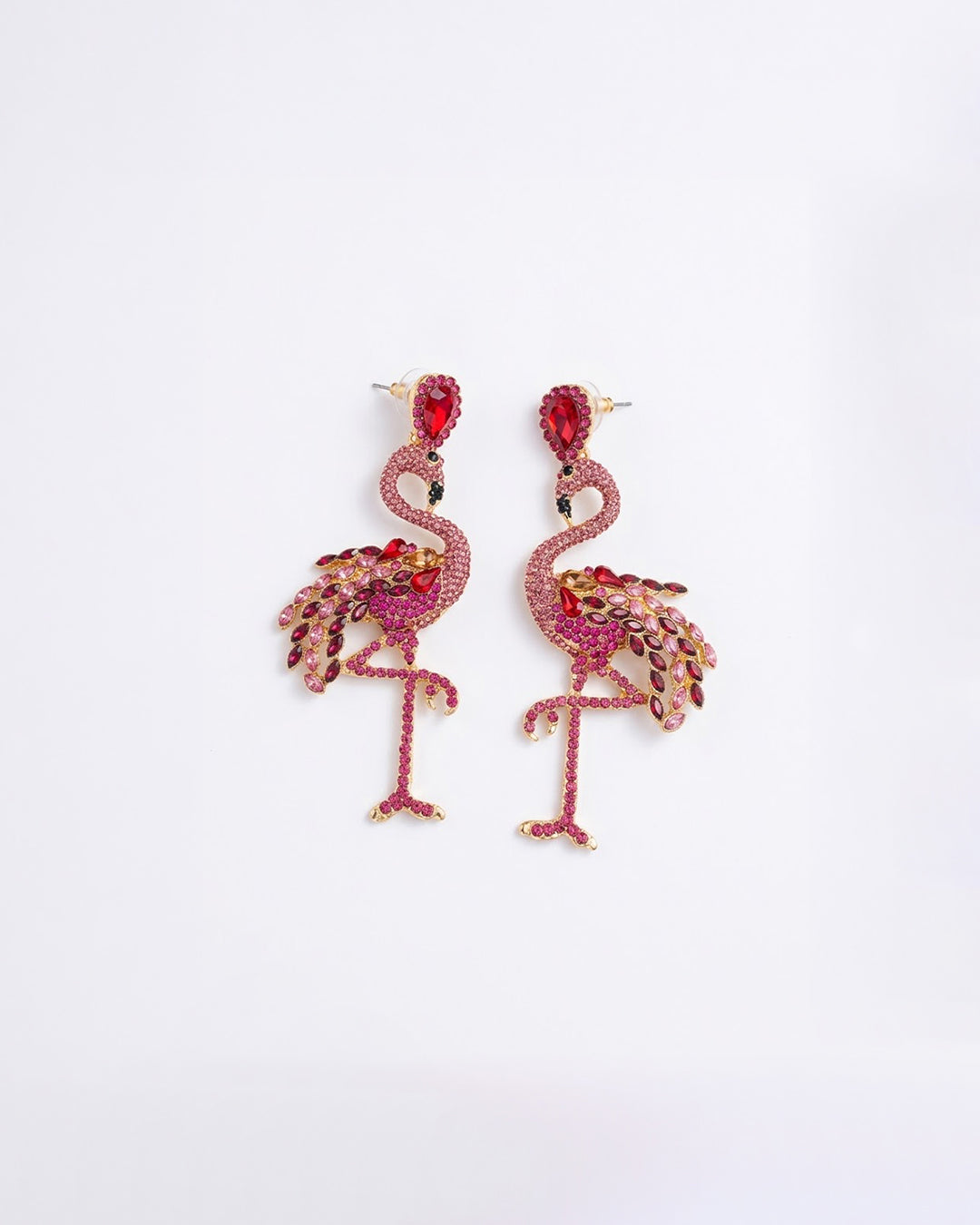 Crimson Flamingo Heart Drop Earrings