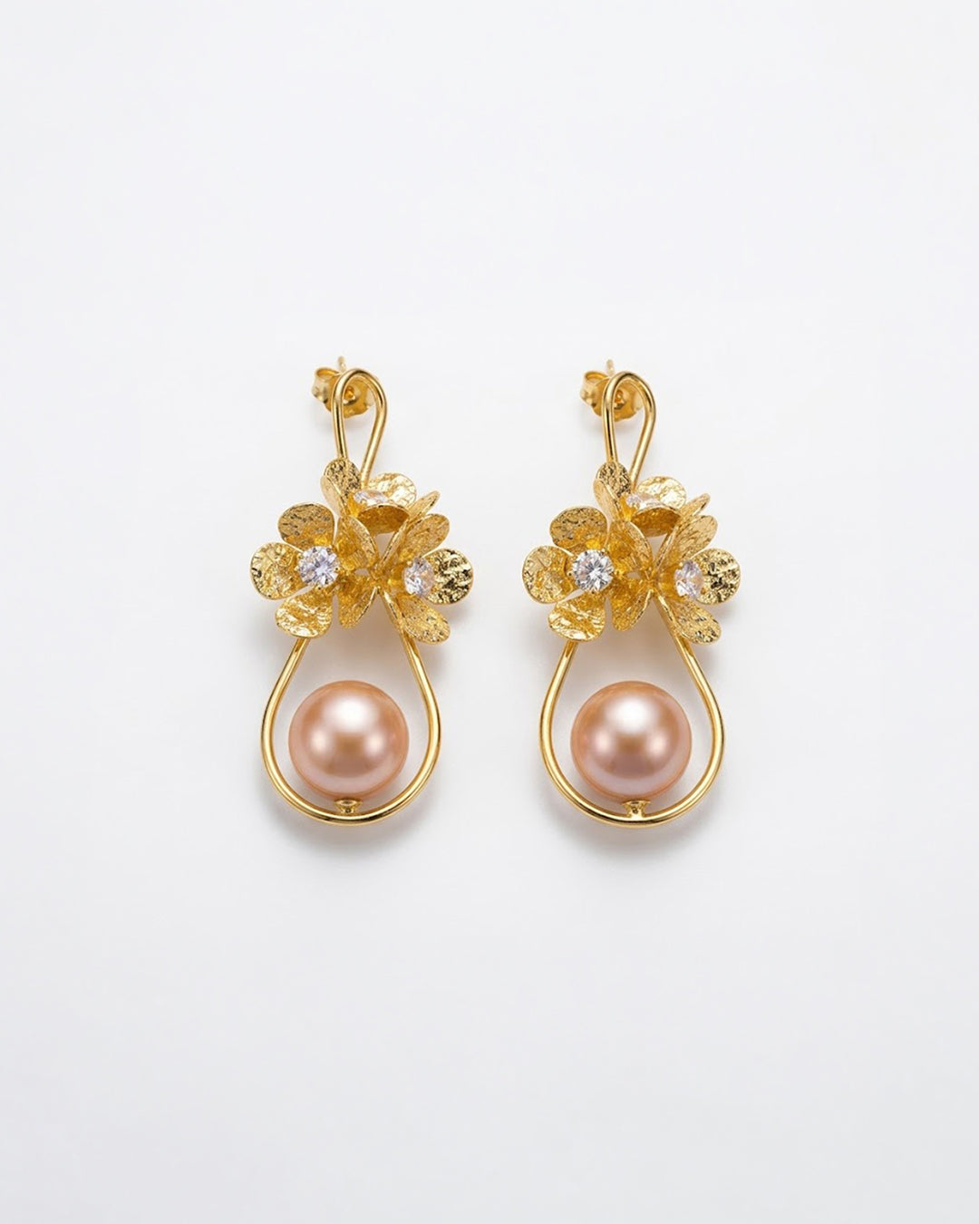 Golden Pearl Blossom Earrings
