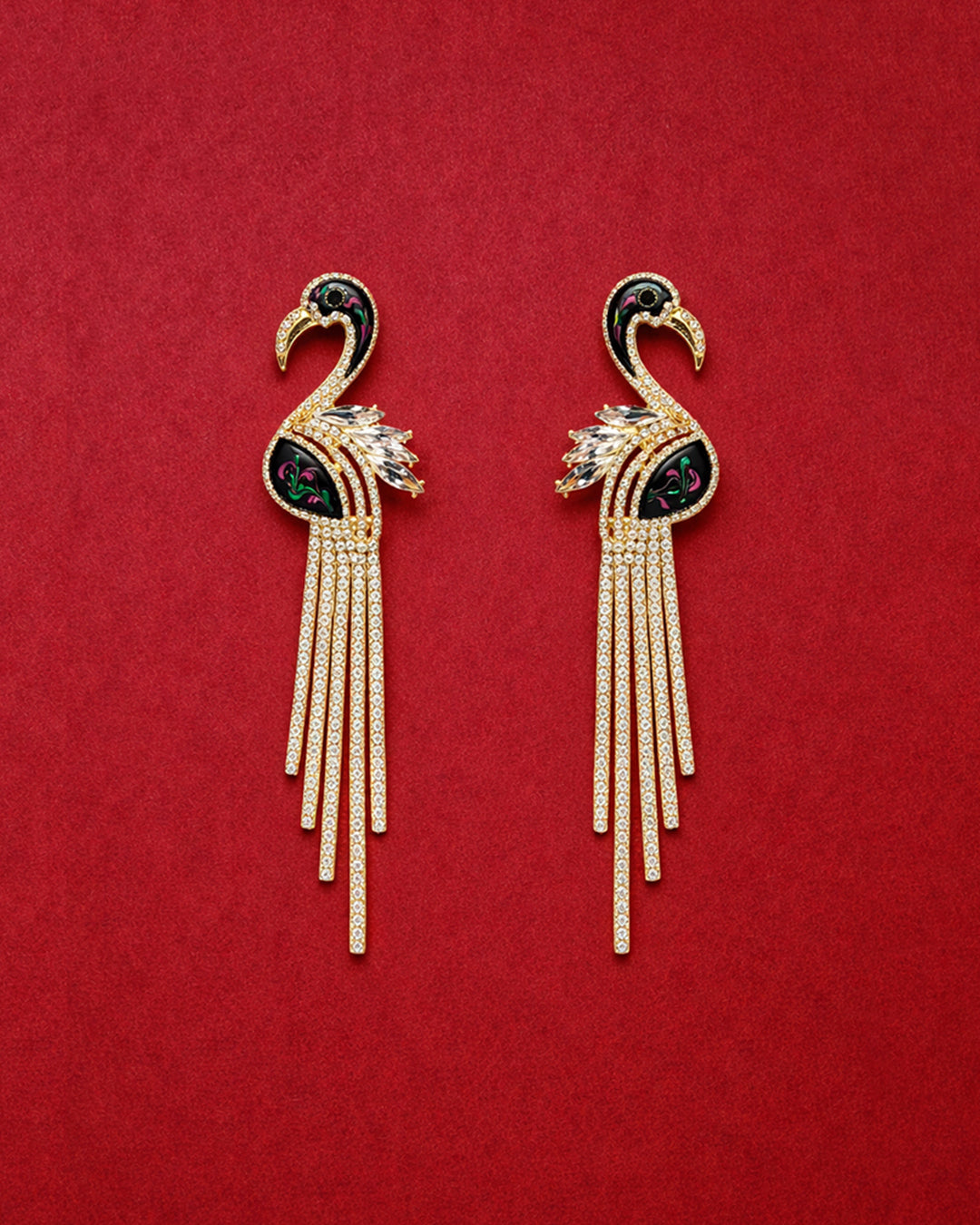 Midnight Swan Crystal Tassel Earrings