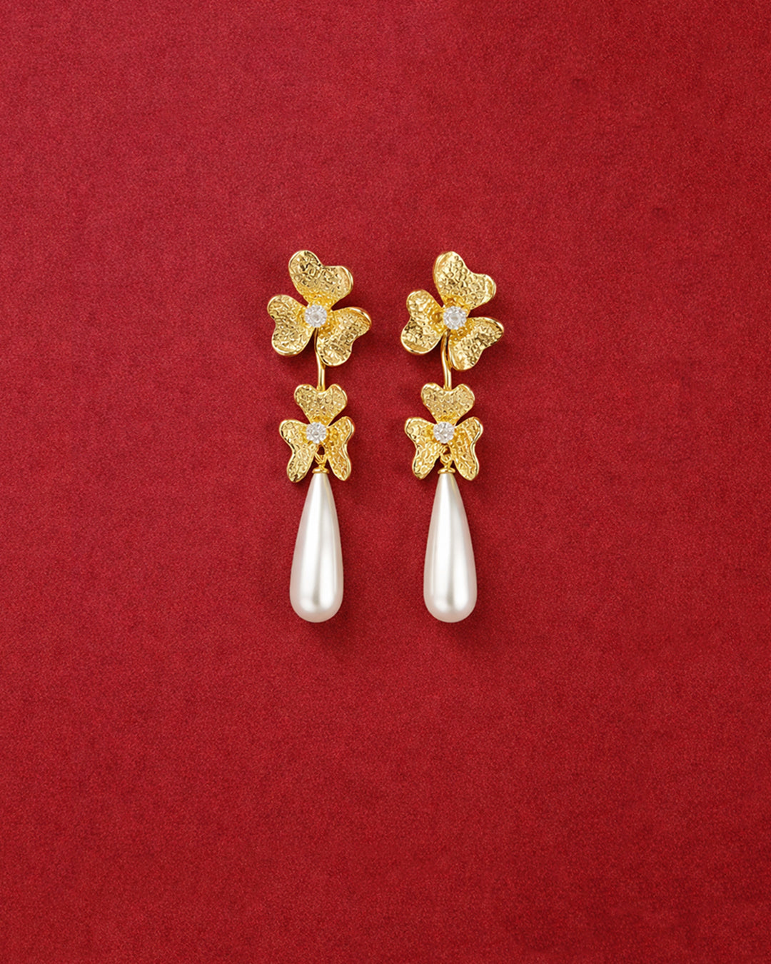 Golden Orchid Pearl Drop Earrings
