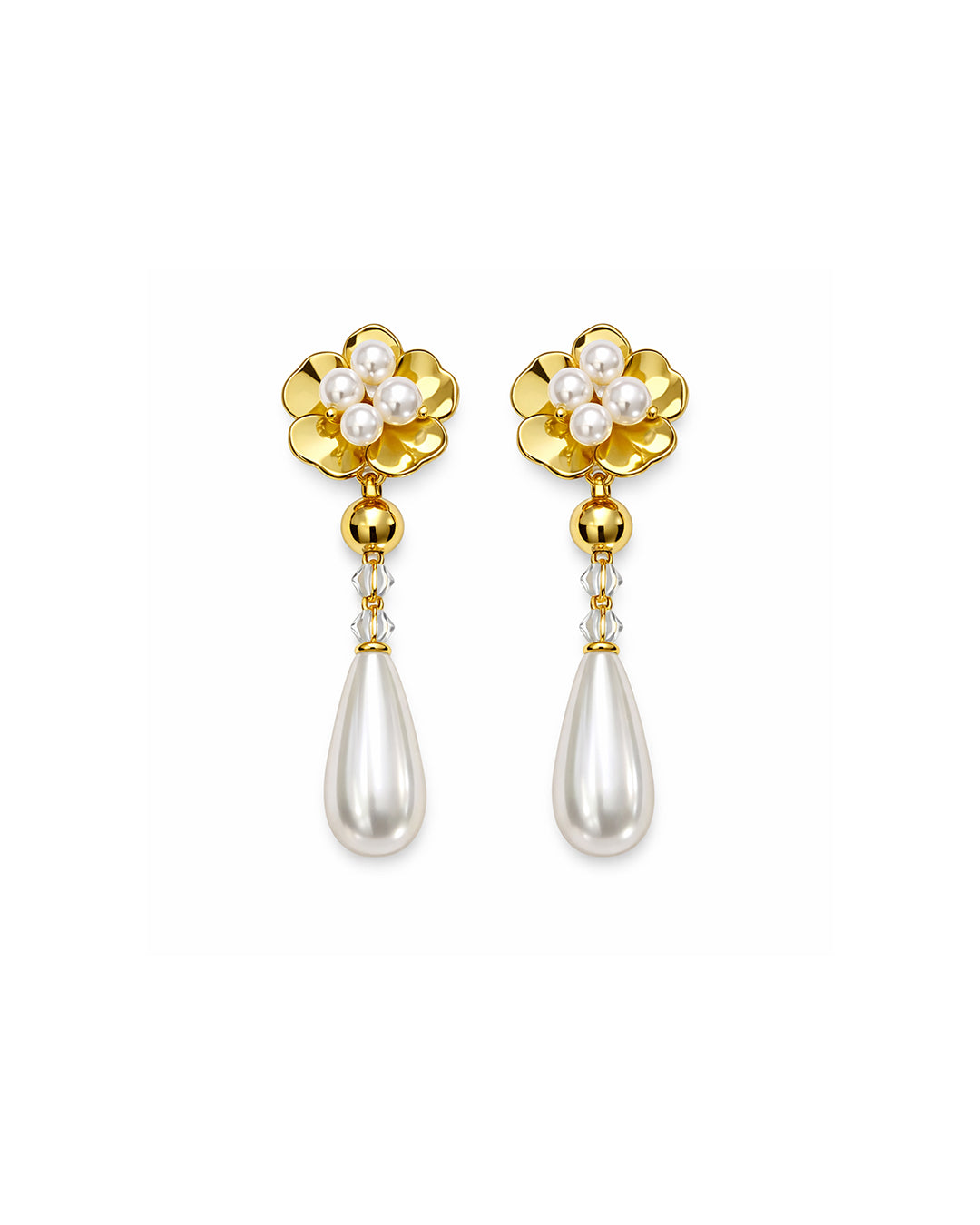 Golden Bloom Pearl Drop Earrings