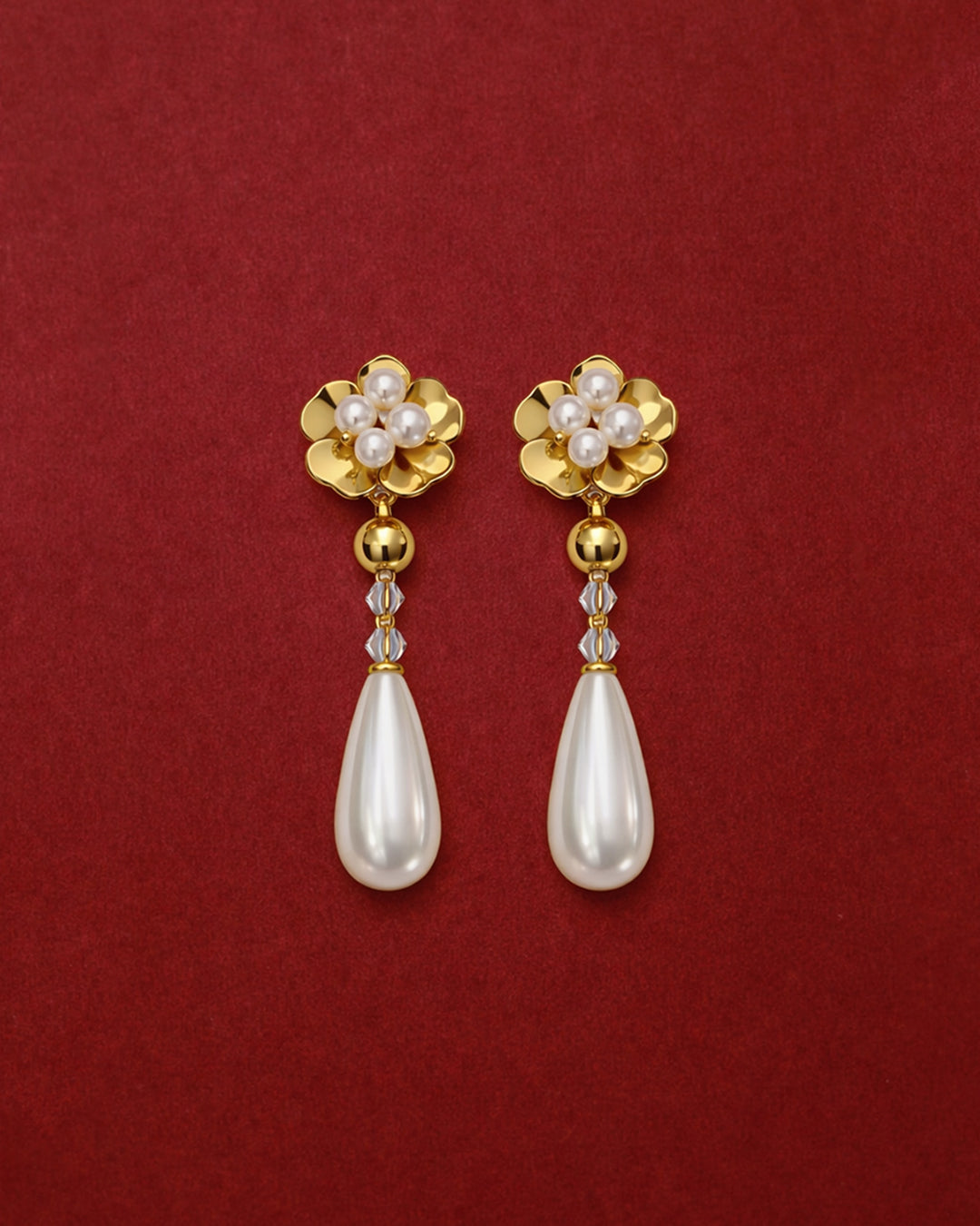 Golden Bloom Pearl Drop Earrings